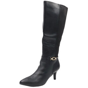 Karen Scott Women 6.5 M Black Faux Leather High Heeled Boots Feylyn